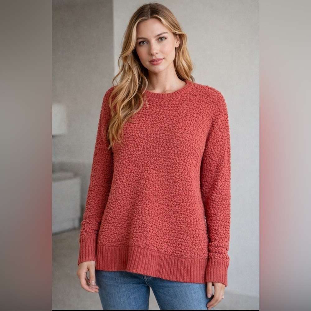 Cupio Women's Burnt Orange Popcorn Textured Crew Neck Sweater Size-Medium